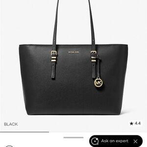 MICHAEL KORS Jet Set Travel Large Saffiano Leather Tote Bag Black and gold